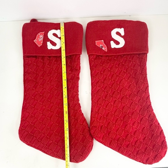 Two Red Knitted Christmas Stocking with S Initial - Picture 9 of 13